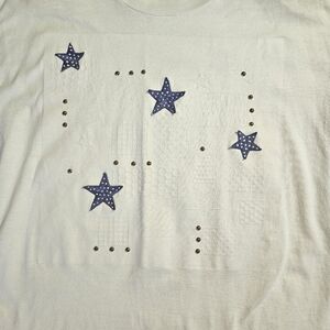 Vintage White Tee With Blue Stars And Rivets P.G.B. Brand‎ Size Medium